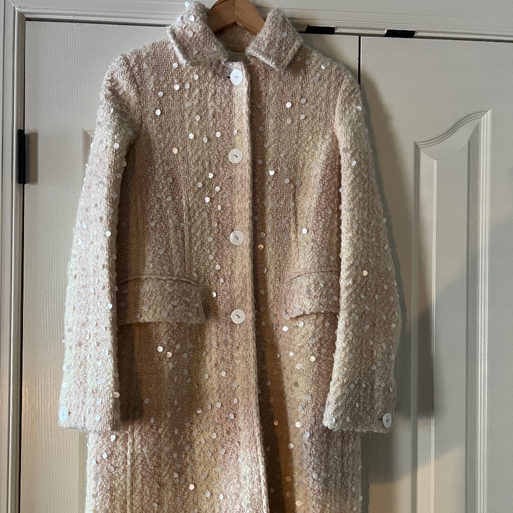 Banana Republic Pink Cream Wool Coat Sequins Small